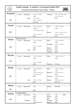 Farsk&eacute; oznamy - 8. nedeľa v Cezročnom obdob&iacute; 2017 Pondelok