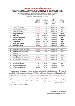 Erazmus 2017/2018 &ndash; DF V&Scaron;MU &ndash; nomin&aacute;cie na akademick&uacute; mobilitu