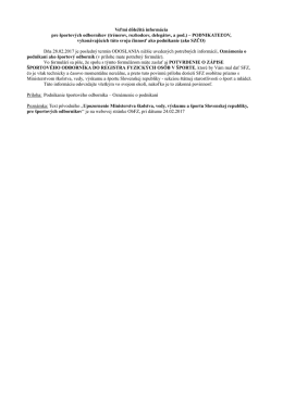 Veľmi dôležitá informácia pre športových odborníkov (trénerov