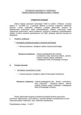 Výberové konanie - profesor a docent na FVT