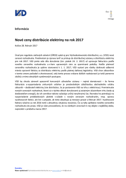 Nové ceny distribúcie elektriny na rok 2017