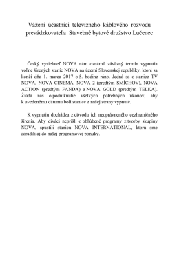Vážení účastníci televízneho káblového rozvodu