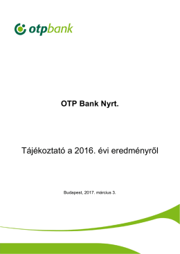 Tájékoztató a 2016. évi eredményről