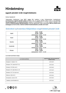 egyedi p&eacute;nzt&aacute;ri &oacute;r&aacute;k meghirdet&eacute;se az al&aacute;bbi fi&oacute;kokban 2017. m&aacute;jus