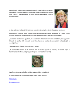 Pro Caritate díjat kapott Székely Zsuzsanna, az Egyesület egyik