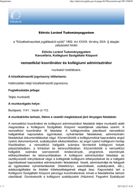 nemzetközi koordinátor és kollégiumi adminisztrátor