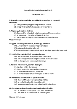 Érettségi tételek történelemből 2017. Középszint 12. E I. Gazdaság