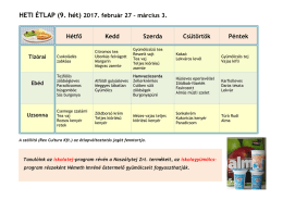 HETI &Eacute;TLAP (9. h&eacute;t) 2017. febru&aacute;r 27 &ndash; m&aacute;rcius 3. H&eacute;tfő Kedd