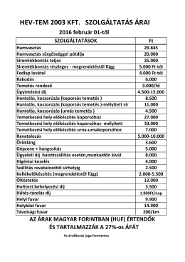 Áraink - Hevtem 2003 Temetkezés