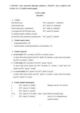 A tanév rendje letölthető pdf formátumban