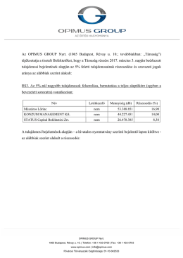 Az OPIMUS GROUP Nyrt. (1065 Budapest, R&eacute;vay u. 10