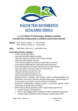 Beiskolázás első osztályokba - Kálvin Téri Református Általános Iskola