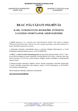 beac pályázati felhívás kari, tudományos diákköri, intézeti, tanszéki