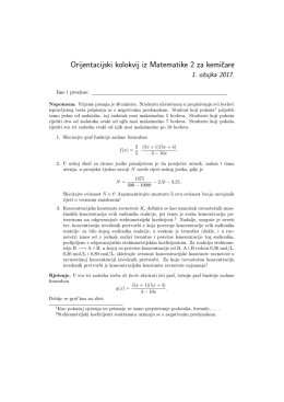 Orijentacijski kolokvij iz Matematike 2 za kemicare