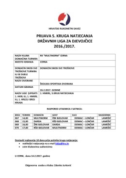 PRIJAVA 5. KRUGA NATJECANJA DRŽAVNIH LIGA ZA - UHRS-a