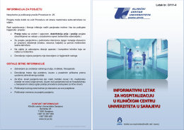 Informativni letak za hospitalizaciju u KCUS