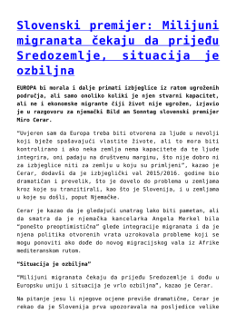 Slovenski premijer: Milijuni migranata čekaju da prijeđu