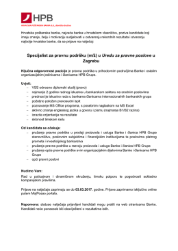Specijalist za pravnu podr&scaron;ku (m/ž) u Uredu za pravne