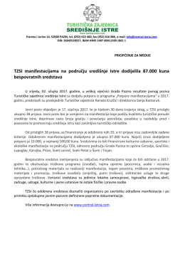 Priopćenje za medije - Turistička zajednica središnje Istre