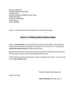 Izjava o primljenim donacijama u 2016. godini