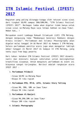 ITN Islamic Festival (IFEST) 2017