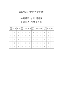 사회탐구 영역 정답표 ( 윤리와 사상 ) 과목