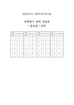 과학탐구 영역 정답표 ( 물리Ⅱ ) 과목