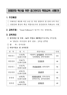 청렴문화 확산을 위한 중간관리자 특화교육 시행(안)