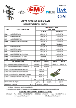 Harici Ayırıcılar Fiyat Listesi