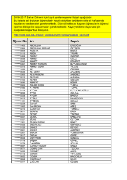 Öğrenci No Adı Soyadı 2016-2017 Bahar Dönemi için kayıt