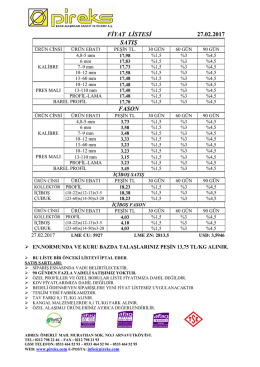 FİYAT LİSTESİ 27.02.2017 SATIŞ FASON
