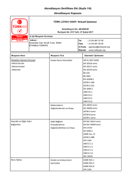 Akreditasyon Sertifikası Eki (Sayfa 1/6) Akreditasyon Kapsamı