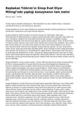 Başbakan Yıldırım`ın Sinop Evet Diyor Mitingi`nde yaptığı