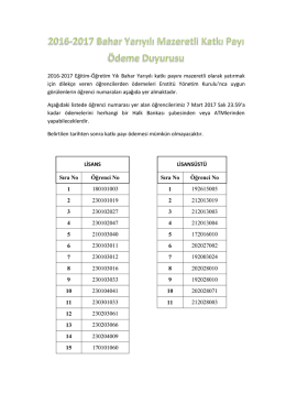 2016-2017 Eğitim-Öğretim Yılı Bahar Yarıyılı katkı payını mazeretli