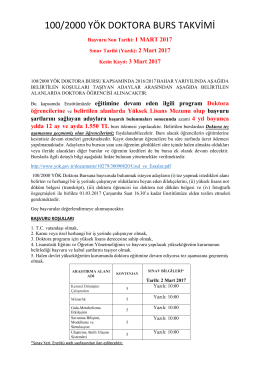 100/2000 y&ouml;k doktora burs takvimi