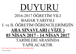 Genel 2016-2017 Öğretim Yılı Bahar Yarıyılı 1. ve 2. Öğretim VİZE