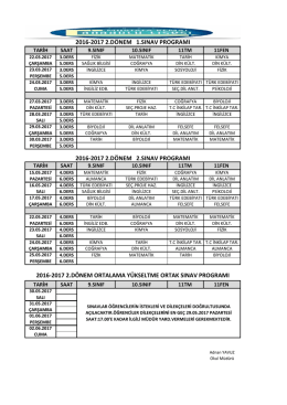 2016-2017 2.DÖNEM ORTALAMA YÜKSELTME ORTAK SINAV