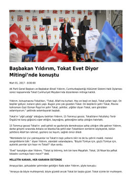 Başbakan Yıldırım, Tokat Evet Diyor Mitingi`nde konuştu