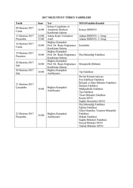 2017 MEZUNİYET TÖREN TARİHLERİ Tarih Saat Yer MYO/Fakülte