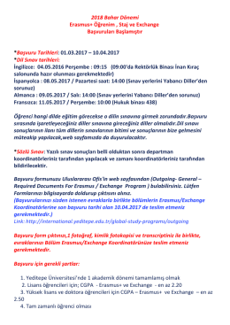 2018 Bahar D&ouml;nemi Erasmus+ &Ouml;ğrenim , Staj ve Exchange