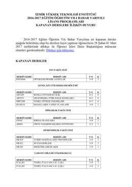 2016-2017 Bahar Yarıyılı – Lisans Programları Kapanan Derslere