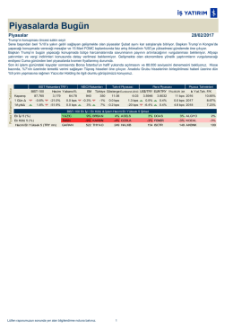 Piyasalarda Bugün 28.02.2017 28 Şubat 2017 09:34