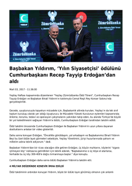 Başbakan Yıldırım, `Yılın Siyaset&ccedil;isi` &ouml;d&uuml;l&uuml;n&uuml;