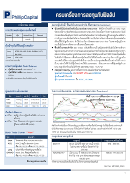 2 มีนาคม 2560 ตลาดหุ  นวันนี้: ฟ    นตัวในกรอบจํากัด ซื้อขายตาม