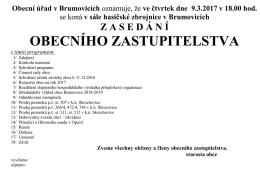 Zasedání obecního zastupitelstva dne 9.3.2017