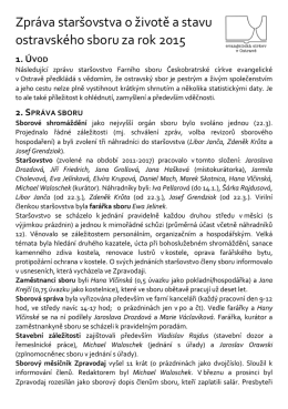 Zprava staršovstva o životě a stavu sboru za rok 2015
