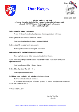 Výroční zpráva za rok 2016 o činnosti OÚ Pačejov v oblasti