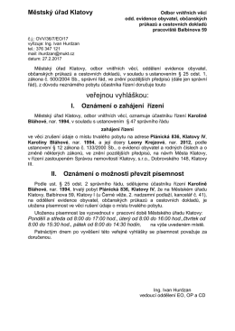 Veřejná vyhláška, rušení trvalého pobytu - Karolína Bláhová