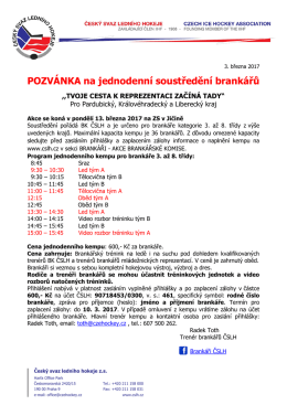 Pozvánka: Jednodenní brankářské soustředění v Jičíně