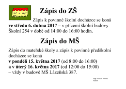 Zápis do ZŠ - ZŠ a MŠ Plesná